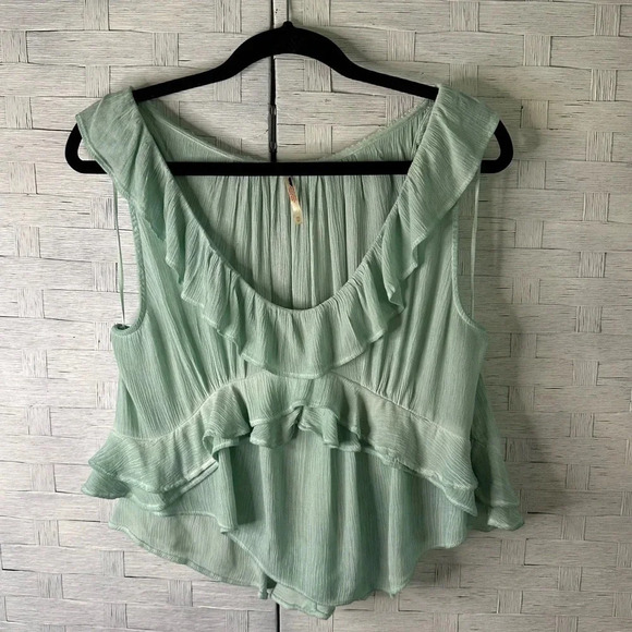 Free People If Only Tank top in mint green, Harbor, size XS, Ruffle boho shirt - Picture 2 of 11